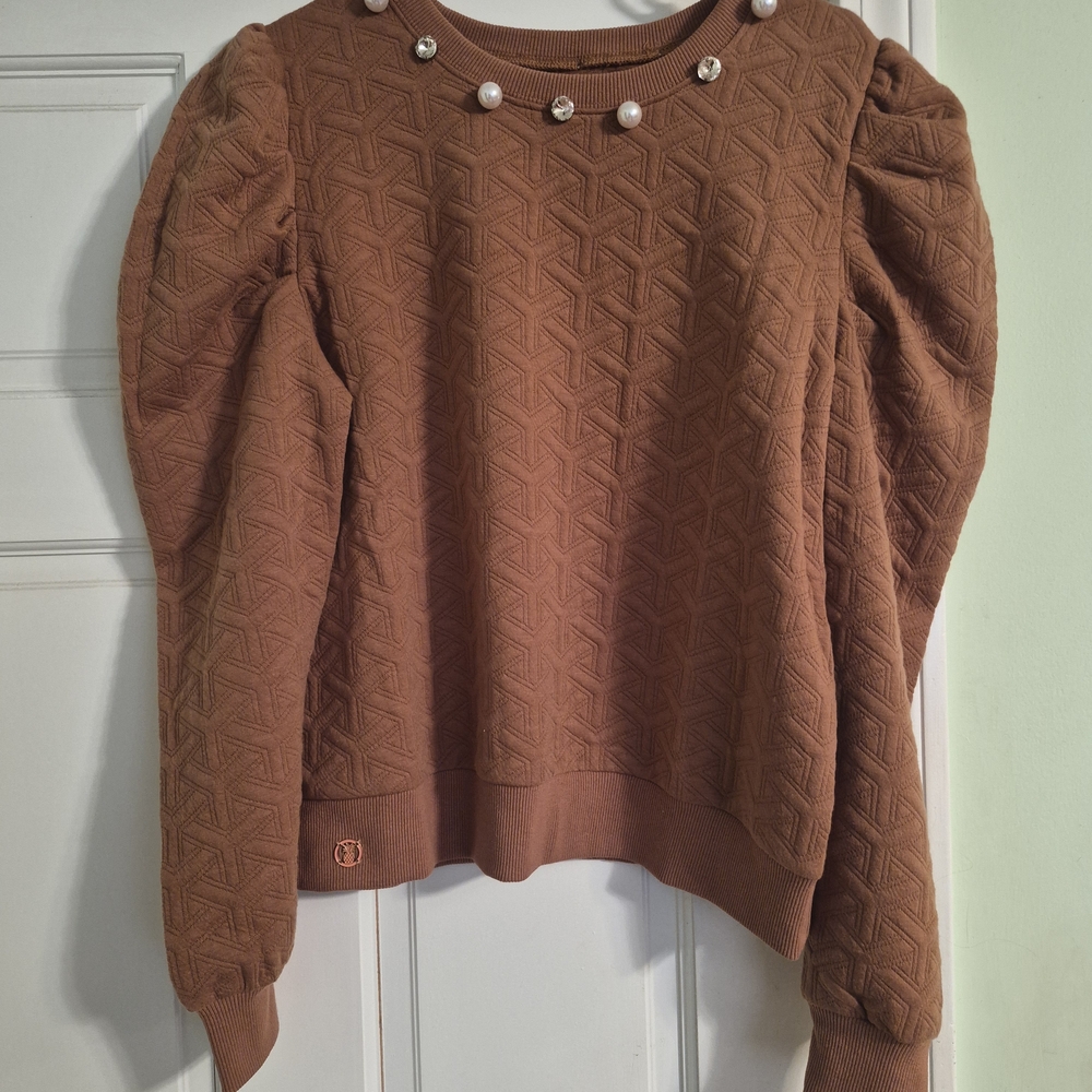 Elegant Brown Sweater with Pearl Accents